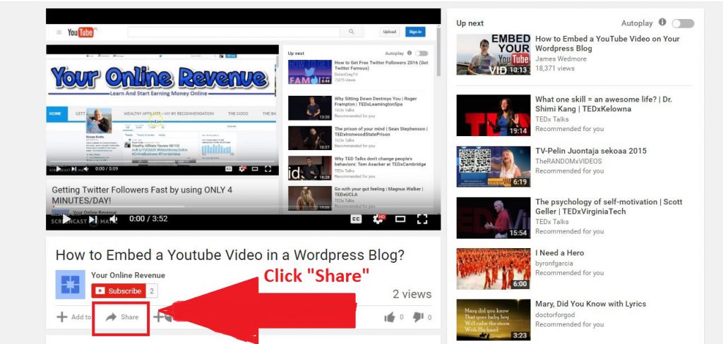 How to embed a youtube video in a wordpress blog