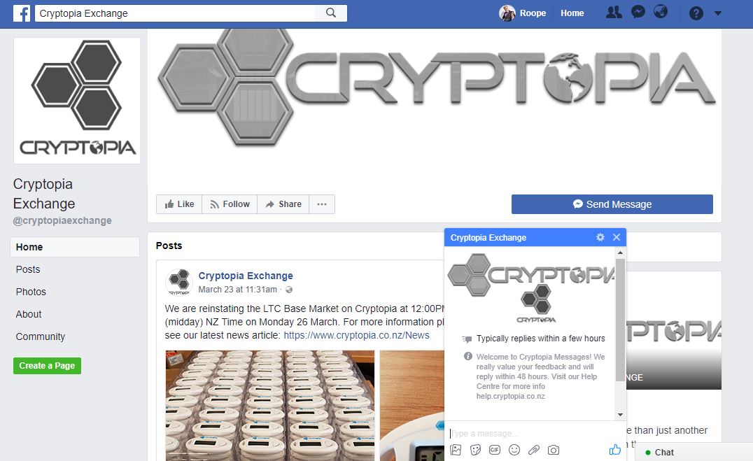 cryptopia support - facebook
