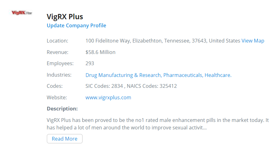 VigRX Plus Review Company Info