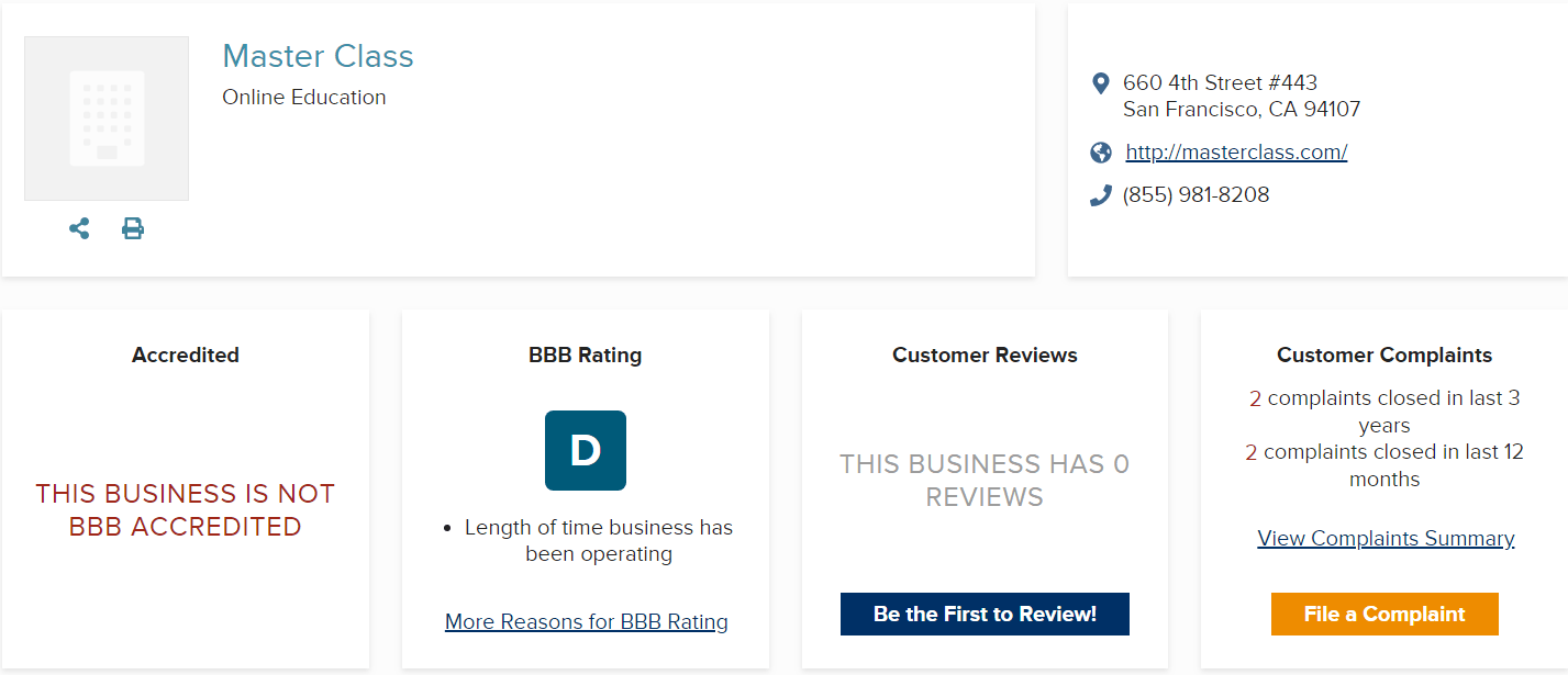 MasterClass Reviews BBB - Your Online Revenue