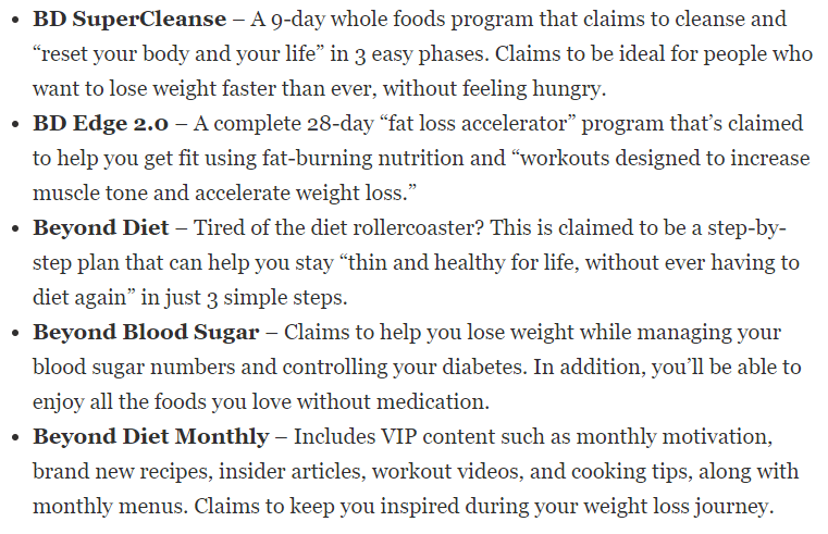 The Beyond Diet Reviews Programs List