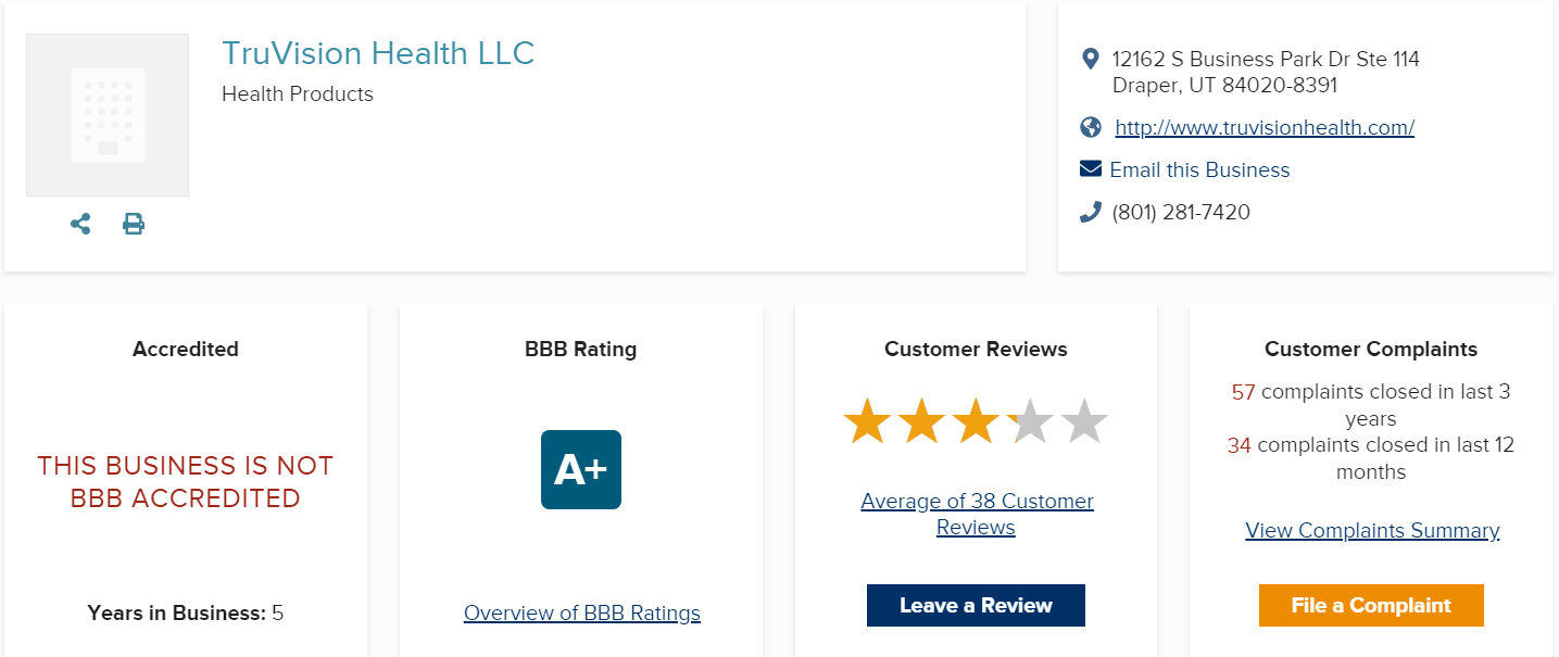 TruVision Health Reviews BBB