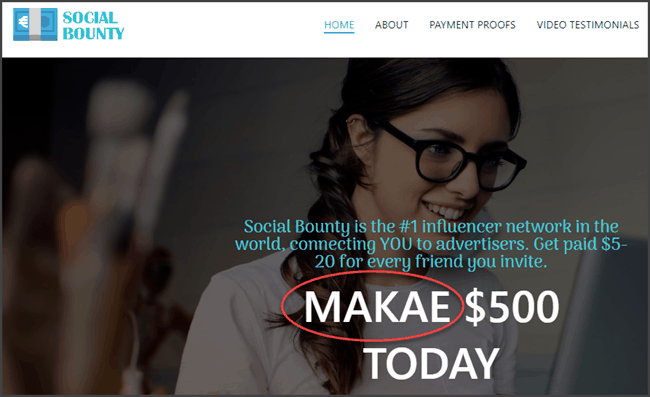 Social Bounty Review Landing Page With Error