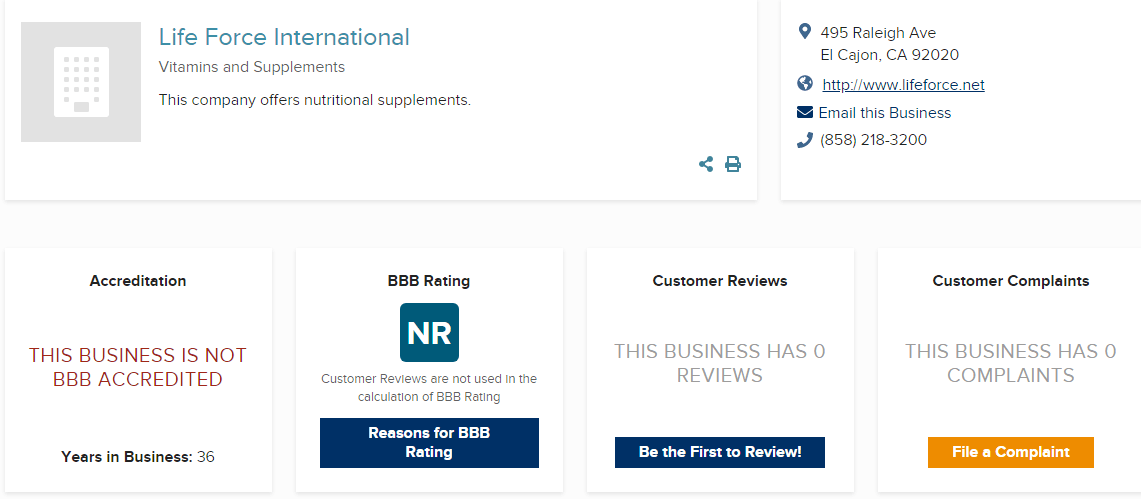Is Life Force International a scam BBB