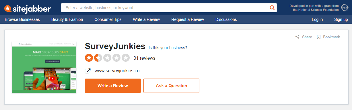 SurveyJunkies dot co Review SiteJabber